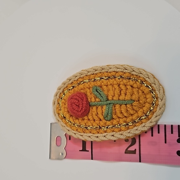 Hand Crafted Hand Knit Crochet  Hair Clip Red Rose embroidered Snap Clip 2.5" - Picture 16 of 17